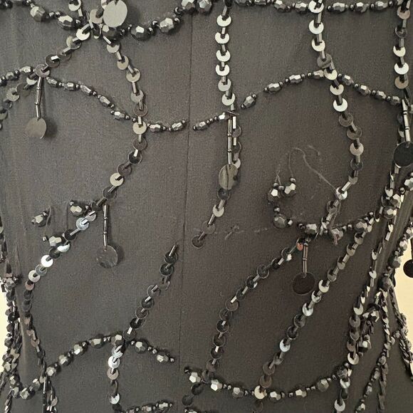 Vintage 80s Night Line Beaded Shift Dress 100% Silk Black‎ Modern Size Small - Picture 6 of 8